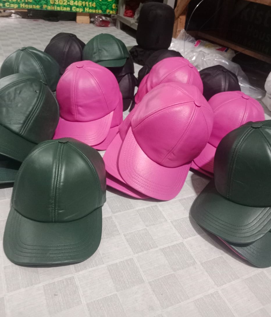 Leather Caps — Green, Pink, Black